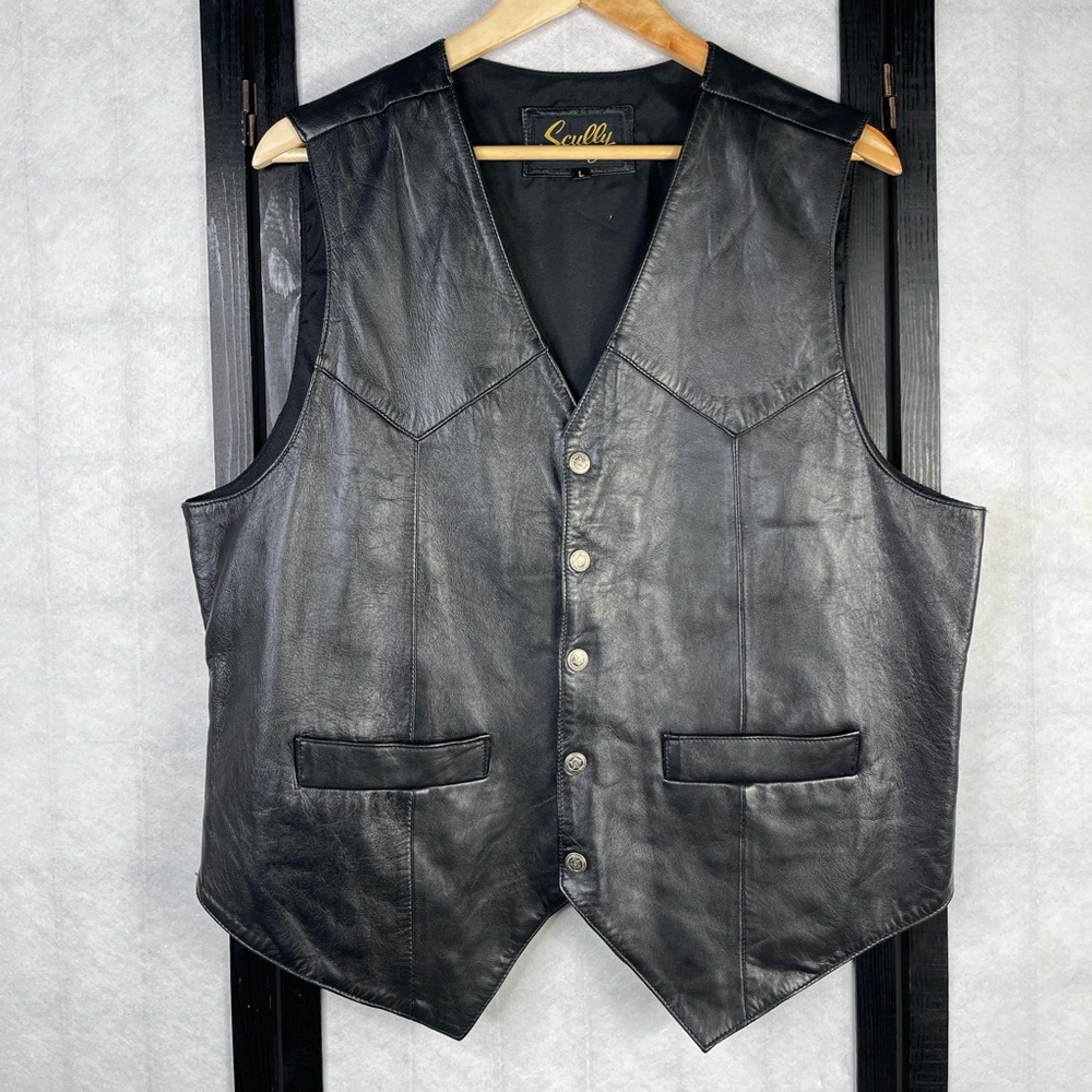 Scully Black Leather Vest Classic V-neck Genuine Leather